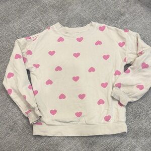H&M Girls Cream Sweatshirt with Pink Heart Pattern - 8/10 girls